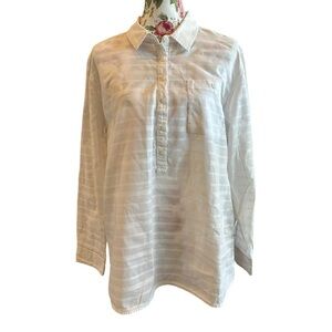 Tommy Hilfiger white long sleeve striped pullover blouse collared